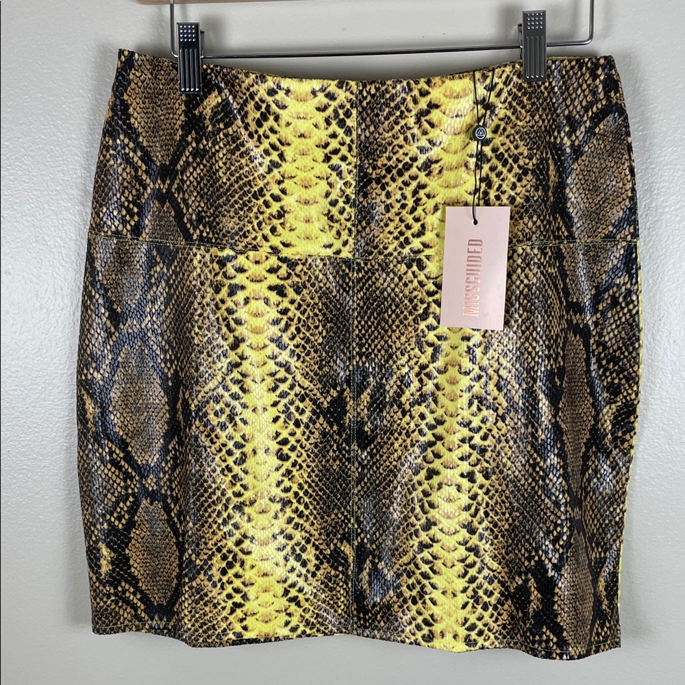Missguided Yellow & Brown Snake Print Faux Leather Mini Skirt